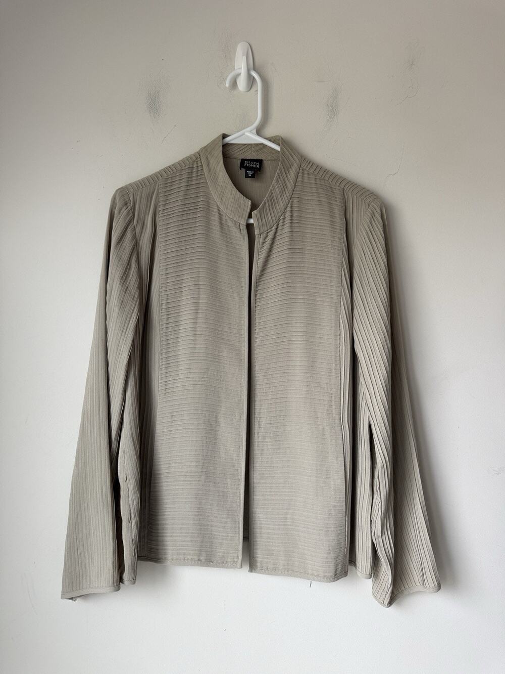 Eileen Fisher Women Long Sleeve 100% Silk Open Front Cardigan M Beige Excellent